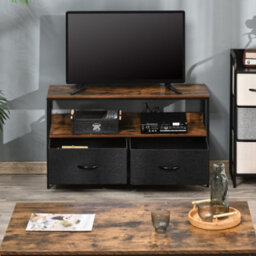 Homcom Tv Cabinet, Tv Console Unit With 2 Foldable Linen Drawers Rustic Brown - thumbnail 7