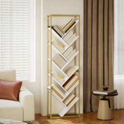 Homcom 10 Tier Tree Bookshelf Modern Tall Bookcase White Gold Tone - thumbnail 8