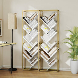 Homcom 10 Tier Tree Bookshelf Modern Tall Bookcase White Gold Tone - thumbnail 9