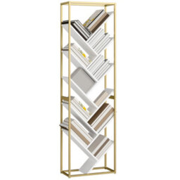 Homcom 10 Tier Tree Bookshelf Modern Tall Bookcase White Gold Tone - thumbnail 2