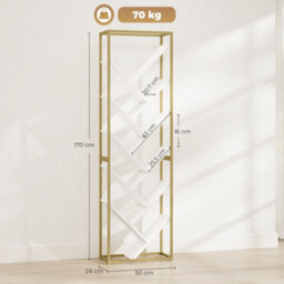 Homcom 10 Tier Tree Bookshelf Modern Tall Bookcase White Gold Tone - thumbnail 3