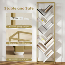 Homcom 10 Tier Tree Bookshelf Modern Tall Bookcase White Gold Tone - thumbnail 7