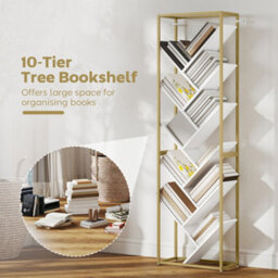 Homcom 10 Tier Tree Bookshelf Modern Tall Bookcase White Gold Tone - thumbnail 4