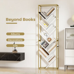 Homcom 10 Tier Tree Bookshelf Modern Tall Bookcase White Gold Tone - thumbnail 5