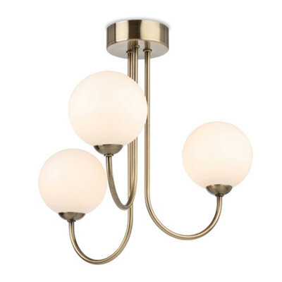 Luminosa Lighting Luminosa Lyndon 3 Light Globe Flush Fitting Antique Brass With Opal White Glass