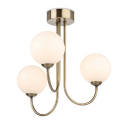 Luminosa Lighting Luminosa Lyndon 3 Light Globe Flush Fitting Antique Brass With Opal White Glass