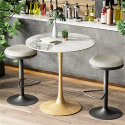 Jade White Round Marble Top Bar Table Tulip Dining Table High Gloss Commercial Coffee Table - thumbnail 4