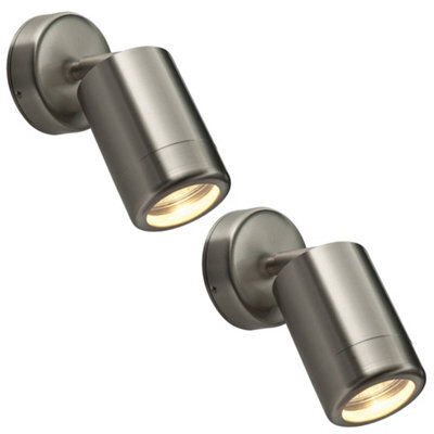 2 Pack Adjustable Ip65 Wall Spotlight - 7W Led Gu10 - Brushed Stainless Steel - image 1