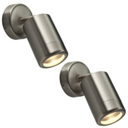 2 Pack Adjustable Ip65 Wall Spotlight - 7W Led Gu10 - Brushed Stainless Steel