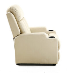 More4Homes Studio Leather Recliner W Drink Holders Armchair Sofa Chair Cinema Gaming Cream - thumbnail 5