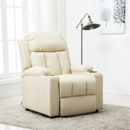 More4Homes Studio Leather Recliner W Drink Holders Armchair Sofa Chair Cinema Gaming Cream