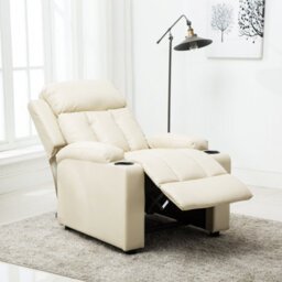 More4Homes Studio Leather Recliner W Drink Holders Armchair Sofa Chair Cinema Gaming Cream - thumbnail 7