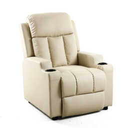 More4Homes Studio Leather Recliner W Drink Holders Armchair Sofa Chair Cinema Gaming Cream - thumbnail 2