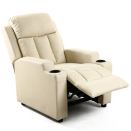 More4Homes Studio Leather Recliner W Drink Holders Armchair Sofa Chair Cinema Gaming Cream - thumbnail 3