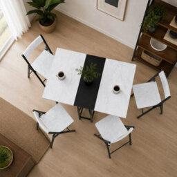 White Marble 5 Piece Folding Dining Table And Chairs Set Drop Leaf Space Saving Small Kitchen - thumbnail 3