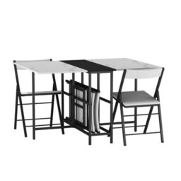 White Marble 5 Piece Folding Dining Table And Chairs Set Drop Leaf Space Saving Small Kitchen - thumbnail 4