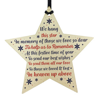Red Ocean Christmas Memorial Decorations Hanging Handmade Wooden Star Bauble Gift Memorial Mum Dad Nan Grandad Tree Ornament - image 1