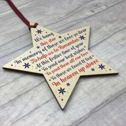 Red Ocean Christmas Memorial Decorations Hanging Handmade Wooden Star Bauble Gift Memorial Mum Dad Nan Grandad Tree Ornament - thumbnail 3