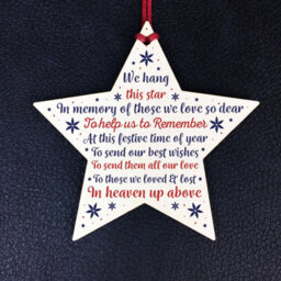 Red Ocean Christmas Memorial Decorations Hanging Handmade Wooden Star Bauble Gift Memorial Mum Dad Nan Grandad Tree Ornament - thumbnail 2