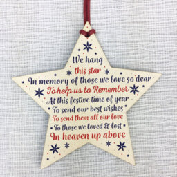 Red Ocean Christmas Memorial Decorations Hanging Handmade Wooden Star Bauble Gift Memorial Mum Dad Nan Grandad Tree Ornament - thumbnail 5