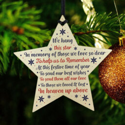 Red Ocean Christmas Memorial Decorations Hanging Handmade Wooden Star Bauble Gift Memorial Mum Dad Nan Grandad Tree Ornament - thumbnail 6