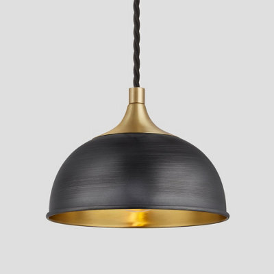 Industville Chelsea Dome Pendant, 8 Inch, Pewter & Brass, Brass Holder
