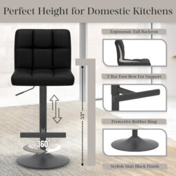 Lamboro Allegro Kitchen Bar Stool, Luxury Frame In Matt Black, Adjustable Height, Kitchen Barstool, Black - thumbnail 3