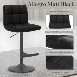 Lamboro Allegro Kitchen Bar Stool, Luxury Frame In Matt Black, Adjustable Height, Kitchen Barstool, Black - thumbnail 2