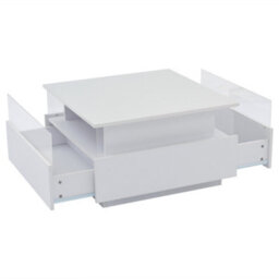 Abrihome White Modern Led Coffee Table With Storage - Square Acrylic Glass Top & 2 Sliding Drawers, Wood Center Table For Living Room - thumbnail 9