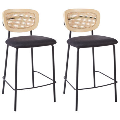 Beliani Set Of 2 Bar Chairs Mayetta Rattan Black - image 1