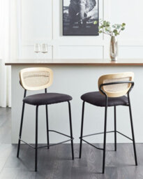 Beliani Set Of 2 Bar Chairs Mayetta Rattan Black - thumbnail 2