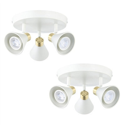 First Choice Lighting Set Of 2 Burton - Matt White & Gold Detail 3 Way Ceiling Spotlights - image 1