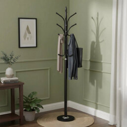 Black 174.5Cm Coat Stand Metal Umbrella Holder Clothes Rack With Marble Base - thumbnail 3
