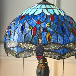 Luminosa Lighting Luminosa Dragonfly 2 Light Small Table Lamp Dark Bronze, Blue, Tiffany Style Glass, E27 - thumbnail 3