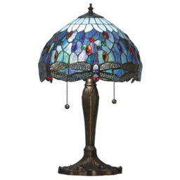 Luminosa Lighting Luminosa Dragonfly 2 Light Small Table Lamp Dark Bronze, Blue, Tiffany Style Glass, E27