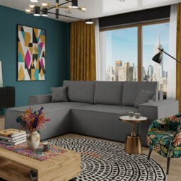 Malaga L Shaped Mdf Corner Sofa Bed With Storage And Pull Out Seat Loose Back Cushions Grey Left - thumbnail 1