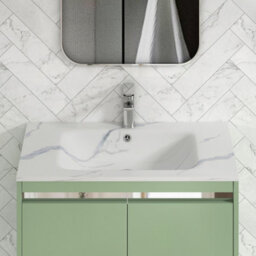 Royal Bathrooms Orion 800mm Mint Sage 2 Drawer Floor Standing Bathroom Vanity Unit With Carrara White Basin & Chrome Accent Trim - thumbnail 5