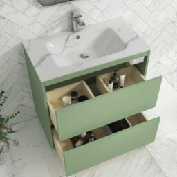 Royal Bathrooms Orion 800mm Mint Sage 2 Drawer Floor Standing Bathroom Vanity Unit With Carrara White Basin & Chrome Accent Trim - thumbnail 4