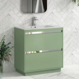 Royal Bathrooms Orion 800mm Mint Sage 2 Drawer Floor Standing Bathroom Vanity Unit With Carrara White Basin & Chrome Accent Trim - thumbnail 6