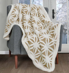 Velosso Thermal Soft Jacquard Sherpa Backed Throw Blanket For Sofa, Bed, Couch - 150Cm X 200Cm  - Latte - thumbnail 1
