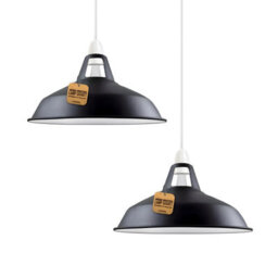 Black Inner White Metal Lamp Shades 2 Pack 30Cm, Easy Fit E27 Ceiling Pendant Light Shades, Modern Replacement Shades
