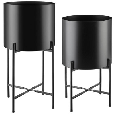 Tectake Plant Stands Kalmar, Set Of 2 Decorative Plant Pots In Black Steel   31 X 56 Cm - Black - image 1