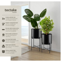 Tectake Plant Stands Kalmar, Set Of 2 Decorative Plant Pots In Black Steel   31 X 56 Cm - Black - thumbnail 2