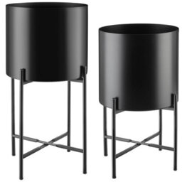 Tectake Plant Stands Kalmar, Set Of 2 Decorative Plant Pots In Black Steel   31 X 56 Cm - Black - thumbnail 1