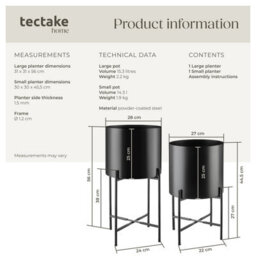 Tectake Plant Stands Kalmar, Set Of 2 Decorative Plant Pots In Black Steel   31 X 56 Cm - Black - thumbnail 6