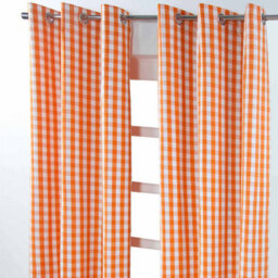 Homescapes Cotton Orange Block Check Gingham Eyelet Curtains 117 X 137 Cm - thumbnail 2