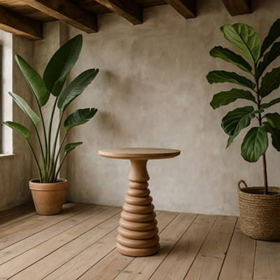 Wyld Haus Chicago Carved Natural Mango Wood Side Table With Spiral Base - image 1