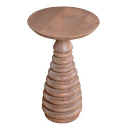 Wyld Haus Chicago Carved Natural Mango Wood Side Table With Spiral Base - thumbnail 3