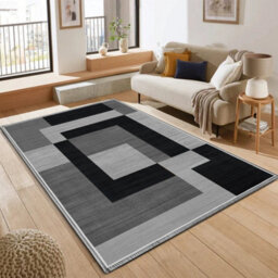 Bedlooms Milo Black Grey Living Room Rugs, Non-Slip Modern Area Medium Rug 120X170Cm, Washable Dining Room Rug - thumbnail 1