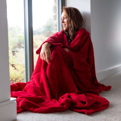 Red Snug Rug Deluxe Blanket With Sleeves Luxury Cosy Super Soft Coral Fleece Fabric Long Oversized Pouch Pocket Adults - image 1